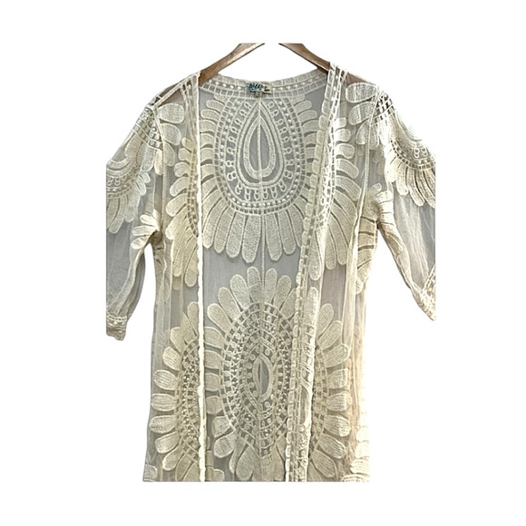 REBELLION Cream Long Netted Cover Up or Kimono SZ S - Picture 9 of 11
